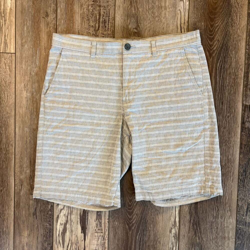 Marc Anthony Men’s Linen Cotton Striped Shorts Size 34 Gray Striped